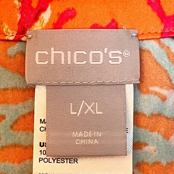 Chicos Kimono Cover Up L / XL Orange Coral Reef Resort‎ Nautical Sea Pockets - Picture 6 of 8